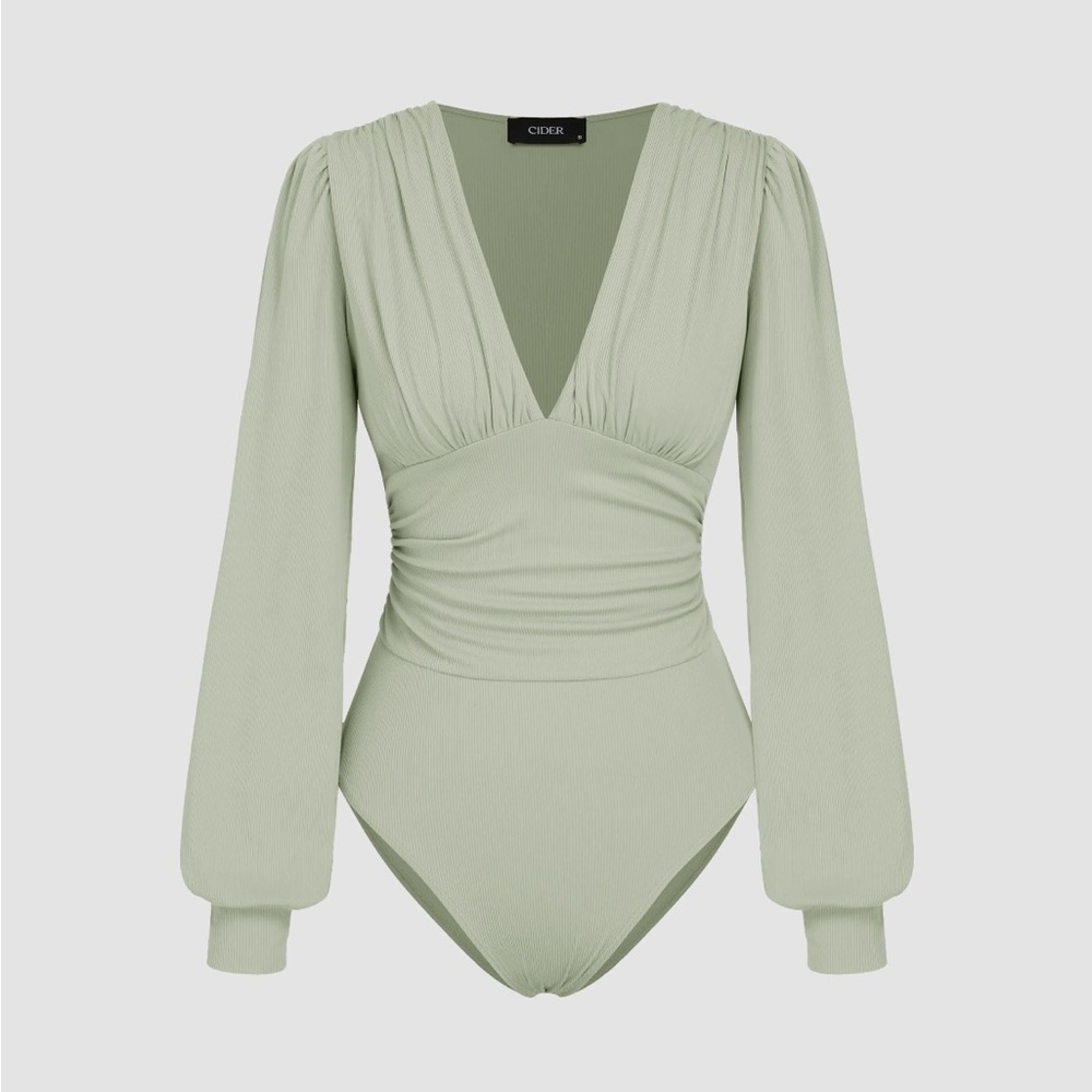 Cider Sage Green V-Neck Bodysuit